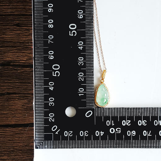 【天然正品】A货翡翠AU750黄金镶钻镶天然冰种飘绿福豆荚翡翠（福禄寿）吊坠项链040526NJT19 商品图2