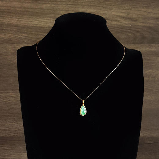 【天然正品】A货翡翠AU750黄金镶钻镶天然冰种飘绿福豆荚翡翠（福禄寿）吊坠项链040526NJT19 商品图8