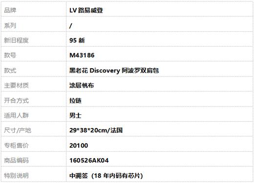 【95新】LV路易威登M43186黑老花Discovery阿波罗双肩包男士160526AK04 商品图9