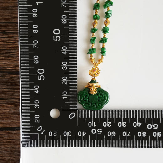 【天然正品】A货翡翠AU750黄金镶天然糯种满绿如意造型香囊翡翠精工款吊坠项链 项链：62CM 290426NJS28 商品图2