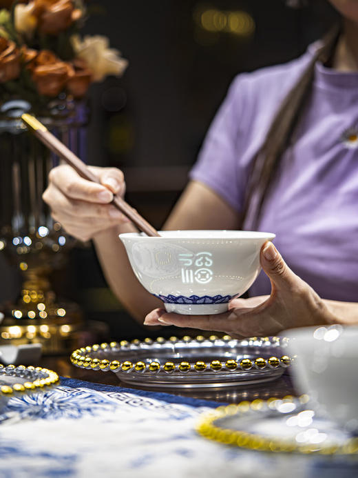 富玉丨富玉景德镇玲珑高温瓷吃饭碗家用面碗中式釉下彩纯白餐具送礼 福字5寸饭碗-六只礼盒装 商品图4