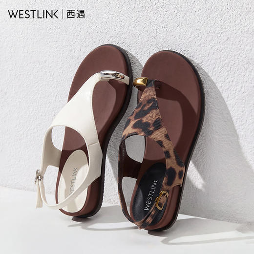 西遇夹趾一字拖鞋女款2026夏季新款罗马厚底休闲外穿不累脚半拖鞋V0966496/V0966508 商品图4