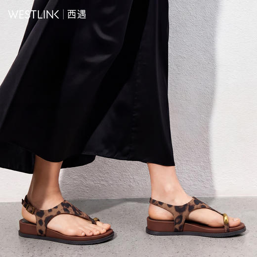 西遇夹趾一字拖鞋女款2026夏季新款罗马厚底休闲外穿不累脚半拖鞋V0966496/V0966508 商品图3