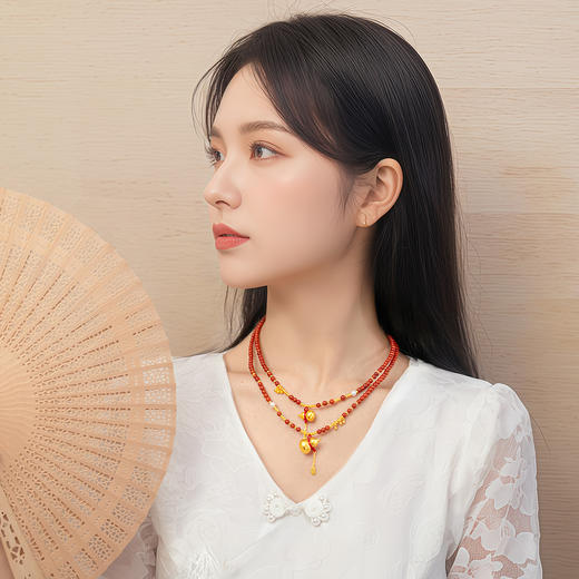 足金葫芦南红珍珠项链 南红黄金葫芦挂坠 女士礼物MEMORA诗普琳【按克计价黄金5】GNE05203、GNE05204（线上专供） 商品图1
