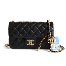 【全新】CHANEL香奈儿CF系列AS5759 B23826 9430526S黑金大mini CF双C调节扣链条包单肩包女士110526TJ26