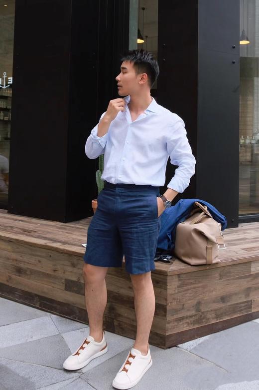 Zeg*n同款男士亚麻松紧腰短裤 商品图4