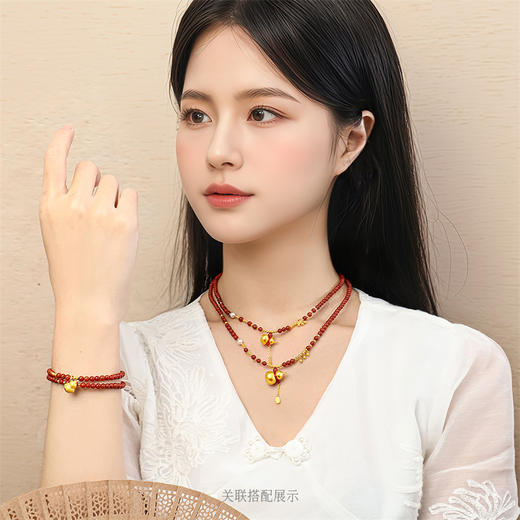 足金葫芦南红珍珠项链 南红黄金葫芦挂坠 女士礼物MEMORA诗普琳【按克计价黄金5】GNE05203、GNE05204（线上专供） 商品图2