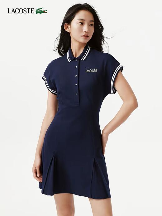 法国鳄鱼女装26夏季新款条纹饰边Polo领网球连衣裙 商品图1