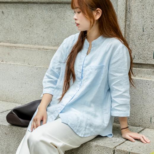 Aimi立领亚麻衬衫|小立领+半开V领设计，拉长颈线，宽松版型自在又松弛 商品图5