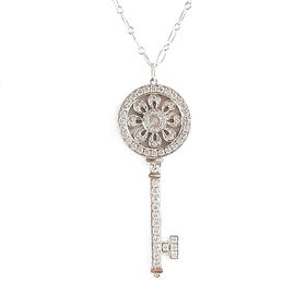 【95新】Tiffany & Co.蒂芙尼Keys 系列大号铂金满钻太阳花花瓣钥匙项链 链长约61cm女士180526JJ11