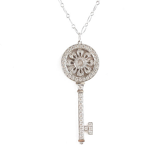【95新】Tiffany & Co.蒂芙尼Keys 系列大号铂金满钻太阳花花瓣钥匙项链 链长约61cm女士180526JJ11 商品图0
