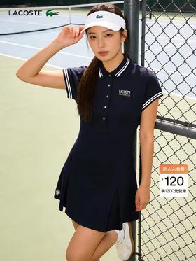 法国鳄鱼女装26夏季新款条纹饰边Polo领网球连衣裙
