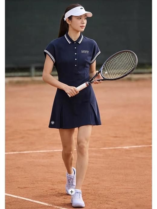 法国鳄鱼女装26夏季新款条纹饰边Polo领网球连衣裙 商品图2