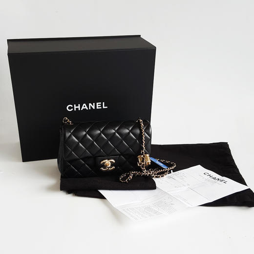 【全新】CHANEL香奈儿CF系列AS5759 B23826 9430526S黑金大mini CF双C调节扣链条包单肩包女士110526TJ26 商品图1