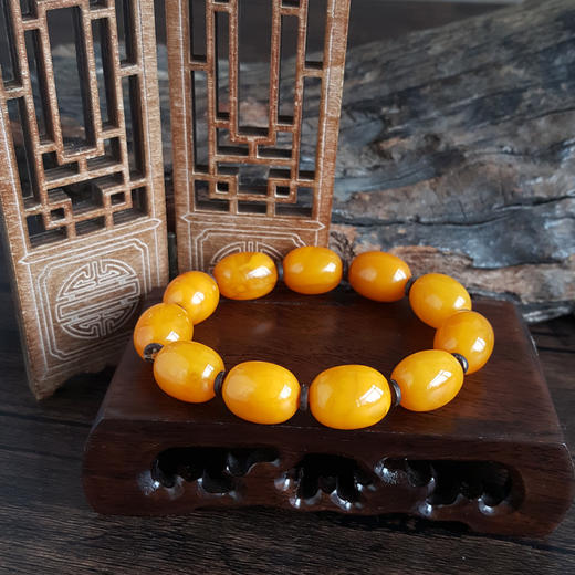 【天然正品】天然满蜜鸡油黄枣珠型约17.7*13.8MM老蜜蜡手串180526XY18 商品图5