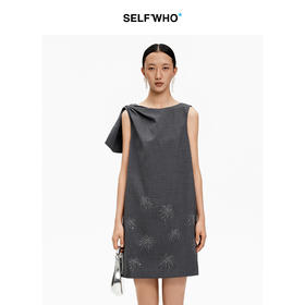 SELFWHO绵羊毛混纺无袖荡领背心连衣裙女2026夏新款烟花刺绣A字裙