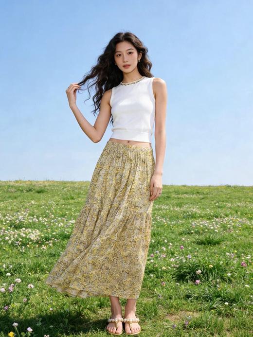 ba*h同款南法小金盏随性慵懒碎花棉质黄色半身裙 商品图8