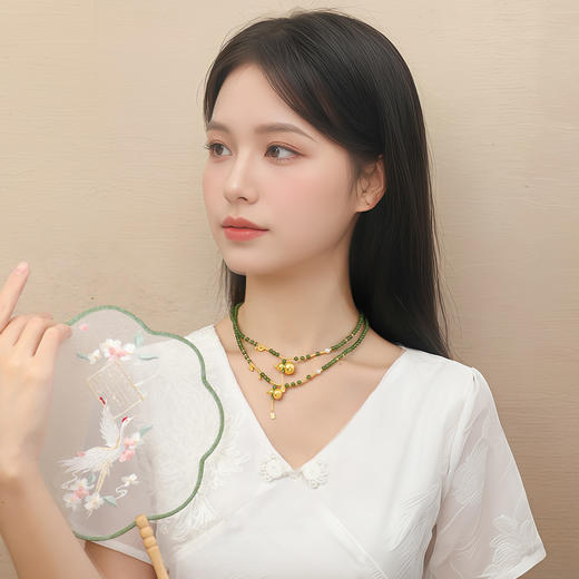 足金葫芦碧玉珍珠项链 黄金葫芦挂坠 国韵雅致女士礼物【按克计价黄金5】MEMORA诗普琳GNE05202（线上专供） 商品图2