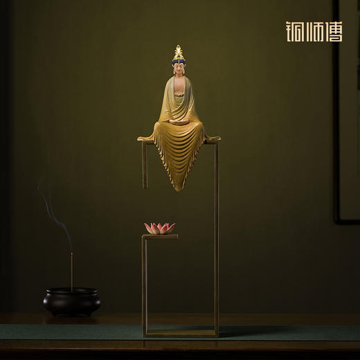 铜师傅《听莲》中式禅意观音菩萨办公室客厅装饰工艺品 桌面摆件 商品图1