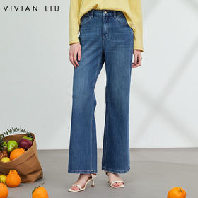 VIVIAN LIU薇薇安刘D2615002春新款四面弹显瘦直筒微喇牛仔裤