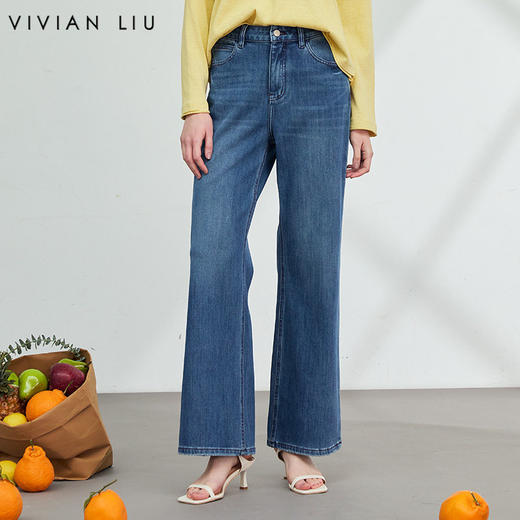 VIVIAN LIU薇薇安刘D2615002春新款四面弹显瘦直筒微喇牛仔裤 商品图0