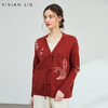 VIVIAN LIU薇薇安刘F2556303秋季女装新款V领中长款提花开衫毛衣 商品缩略图0