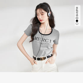 西遇美式甜酷辣妹正肩t恤短袖女夏季新款设计感修身小衫短款上衣LCH39171