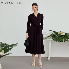 VIVIAN LIU薇薇安刘D2617401春女装新款系带收腰显瘦长袖连衣裙