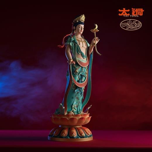 太铜《东方三圣之月光菩萨》限量摆件 新中式佛像 佛堂客厅工艺品 商品图4