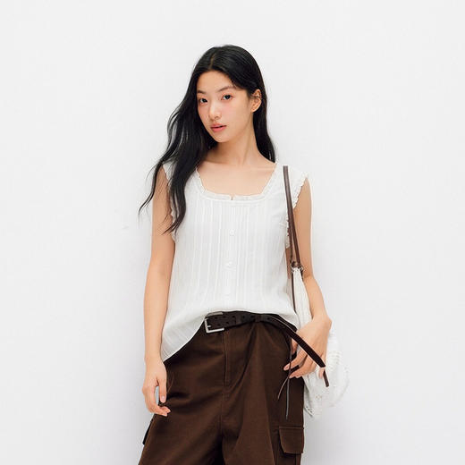 商场同款|森马衬衫女夏短款无袖木耳边格子2026新款甜美俏皮衬衣 商品图2