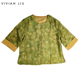 VIVIAN LIU薇薇安刘C2633106夏女装新款青釉花叶新中式圆领开衫