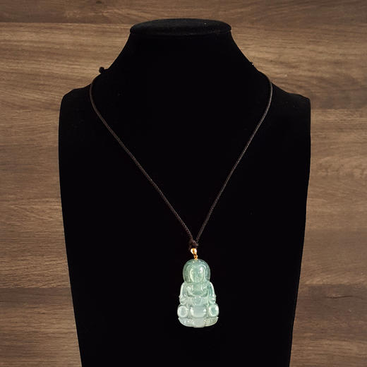 【天然正品】A货翡翠 AU750精品黄金镶天然细腻晴水冰种观音翡翠吊坠项链 050526NJS08 商品图8
