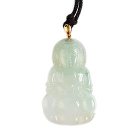 【天然正品】A货翡翠 AU750精品黄金镶天然细腻晴水冰种观音翡翠吊坠项链 050526NJS08