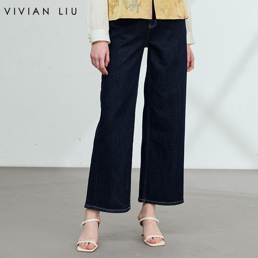 VIVIAN LIU薇薇安刘D2615007春女装新款前插兜显瘦直筒阔腿牛仔裤 商品图0