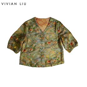 VIVIAN LIU薇薇安刘C2633105夏女装新款新中式V领七分袖开衫