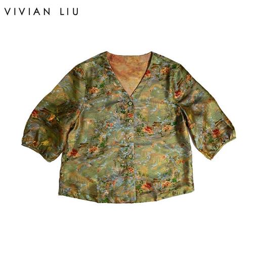VIVIAN LIU薇薇安刘C2633105夏女装新款新中式V领七分袖开衫 商品图0