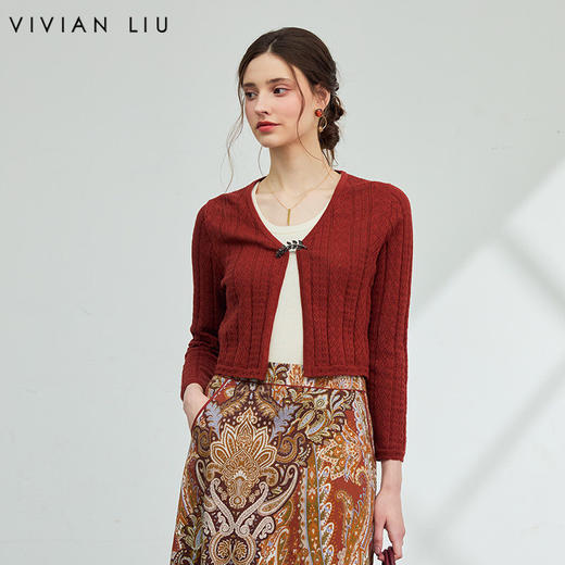 VIVIAN LIU薇薇安刘F2556302秋季女装新款V领开衫金属扣毛衣 商品图0