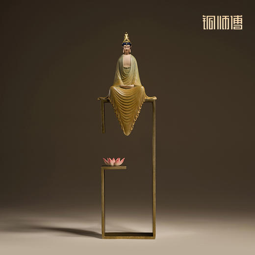 铜师傅《听莲》中式禅意观音菩萨办公室客厅装饰工艺品 桌面摆件 商品图2