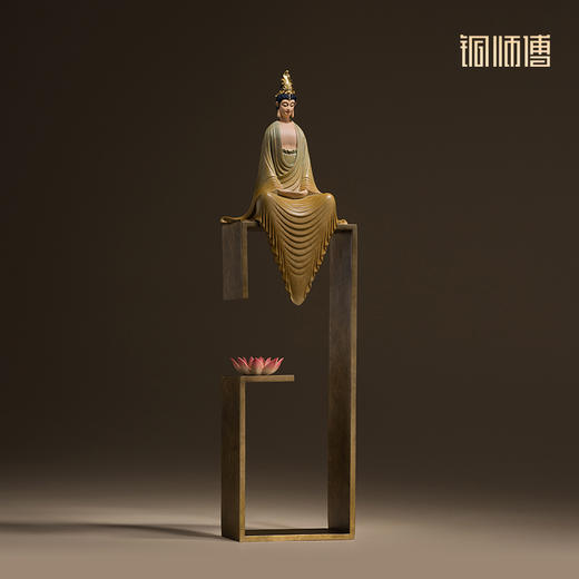 铜师傅《听莲》中式禅意观音菩萨办公室客厅装饰工艺品 桌面摆件 商品图4