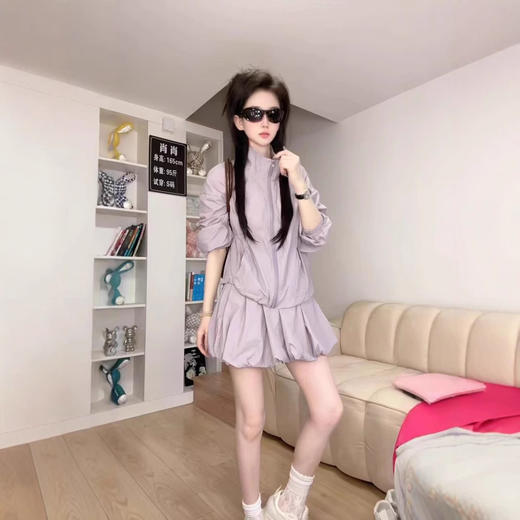 【轻薄防晒❗甜酷百搭】夏秋新款休闲运动防晒套装女立领轻薄宽松拉链款外套短裙两件套潮 商品图3