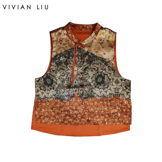 VIVIAN LIU薇薇安刘C2633107夏女装新款新中式立领对襟拼色马甲 商品图0