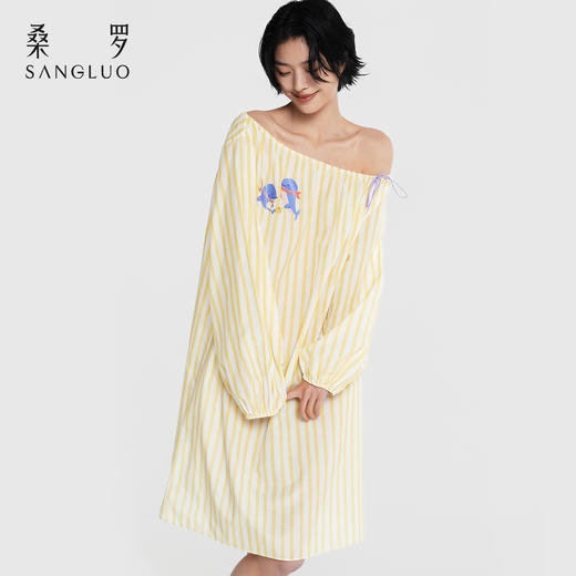 微笑豚豚』桑罗江豚印花桑蚕丝睡裙女长袖家居服可外穿2026新款 商品图5