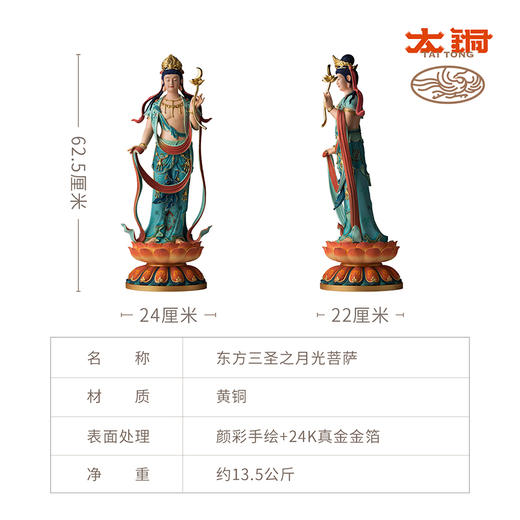 太铜《东方三圣之月光菩萨》限量摆件 新中式佛像 佛堂客厅工艺品 商品图6
