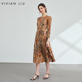 VIVIAN LIU薇薇安刘F2547401秋季女装新款收腰印花针织连衣裙
