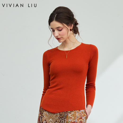 VIVIAN LIU薇薇安刘F2556305秋季女装新款一字领下摆不规则毛衣 商品图0