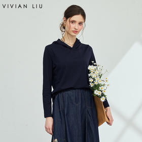 VIVIAN LIU薇薇安刘D2617303 春季女新款针织连帽蕾丝花边套头衫