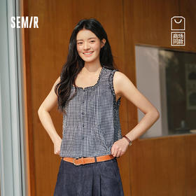 商场同款|森马衬衫女夏短款无袖木耳边格子2026新款甜美俏皮衬衣