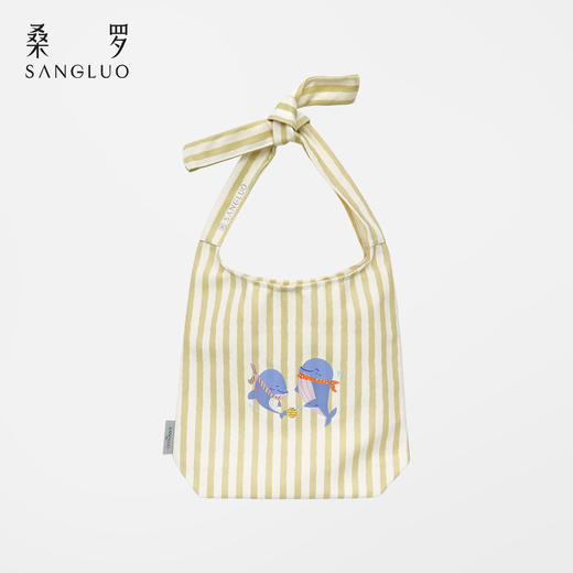 微笑豚豚』桑罗江豚条纹印花托特包包女大容量外出通勤系带帆布包 商品图4