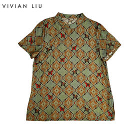 VIVIAN LIU薇薇安刘C2633005夏女装新款新中式斜襟圆领短袖上衣