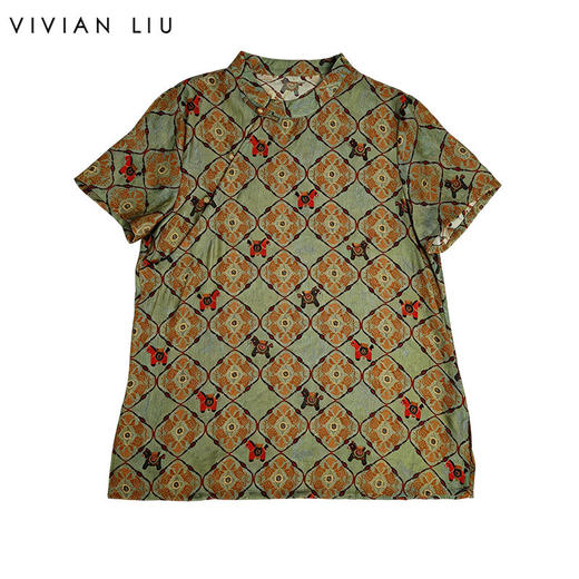 VIVIAN LIU薇薇安刘C2633005夏女装新款新中式斜襟圆领短袖上衣 商品图0